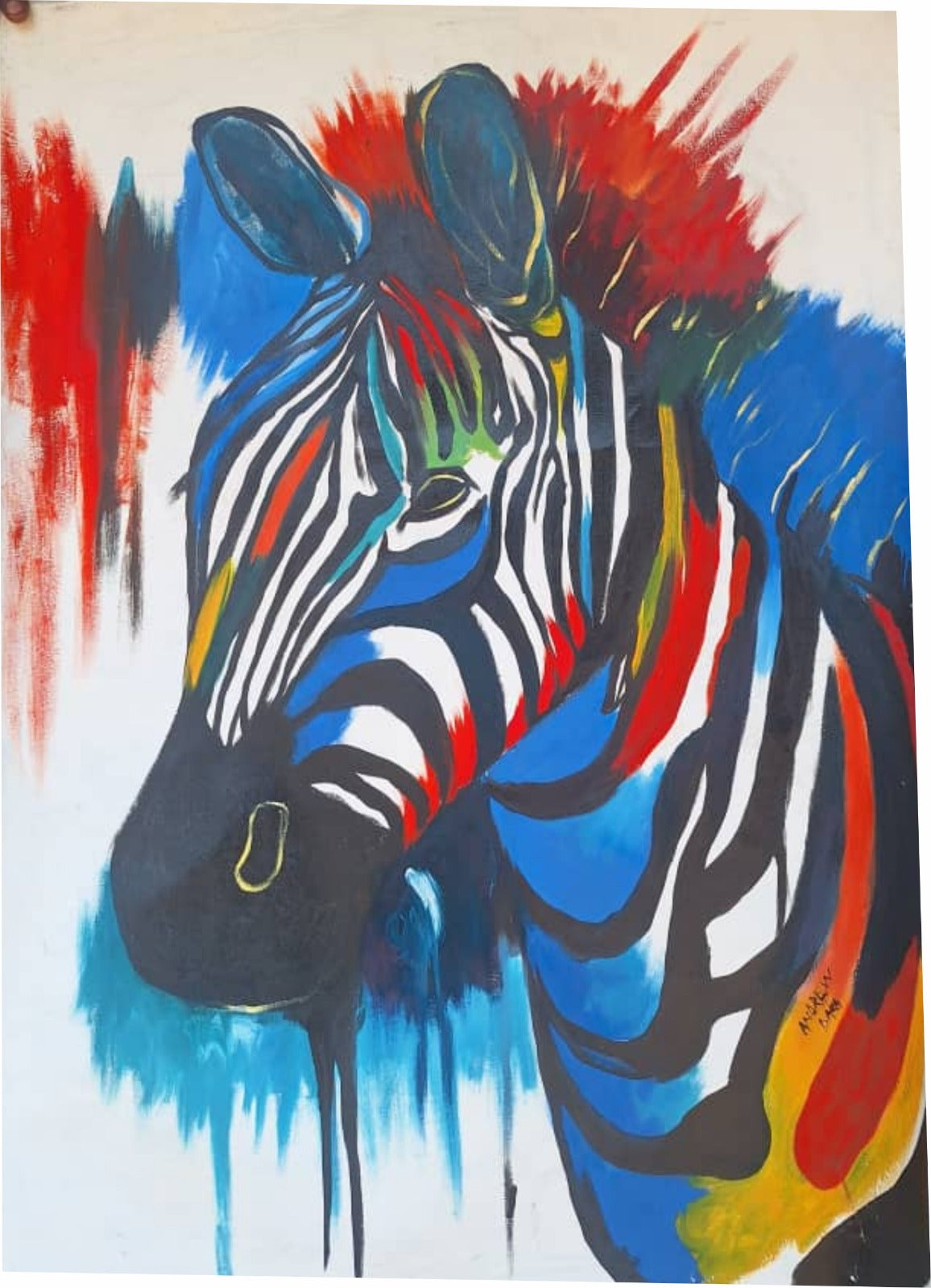 Handmade African Art | African Male Zebra | Original Oil Painting on Canvas 65 x 90 cm | Ready to Frame