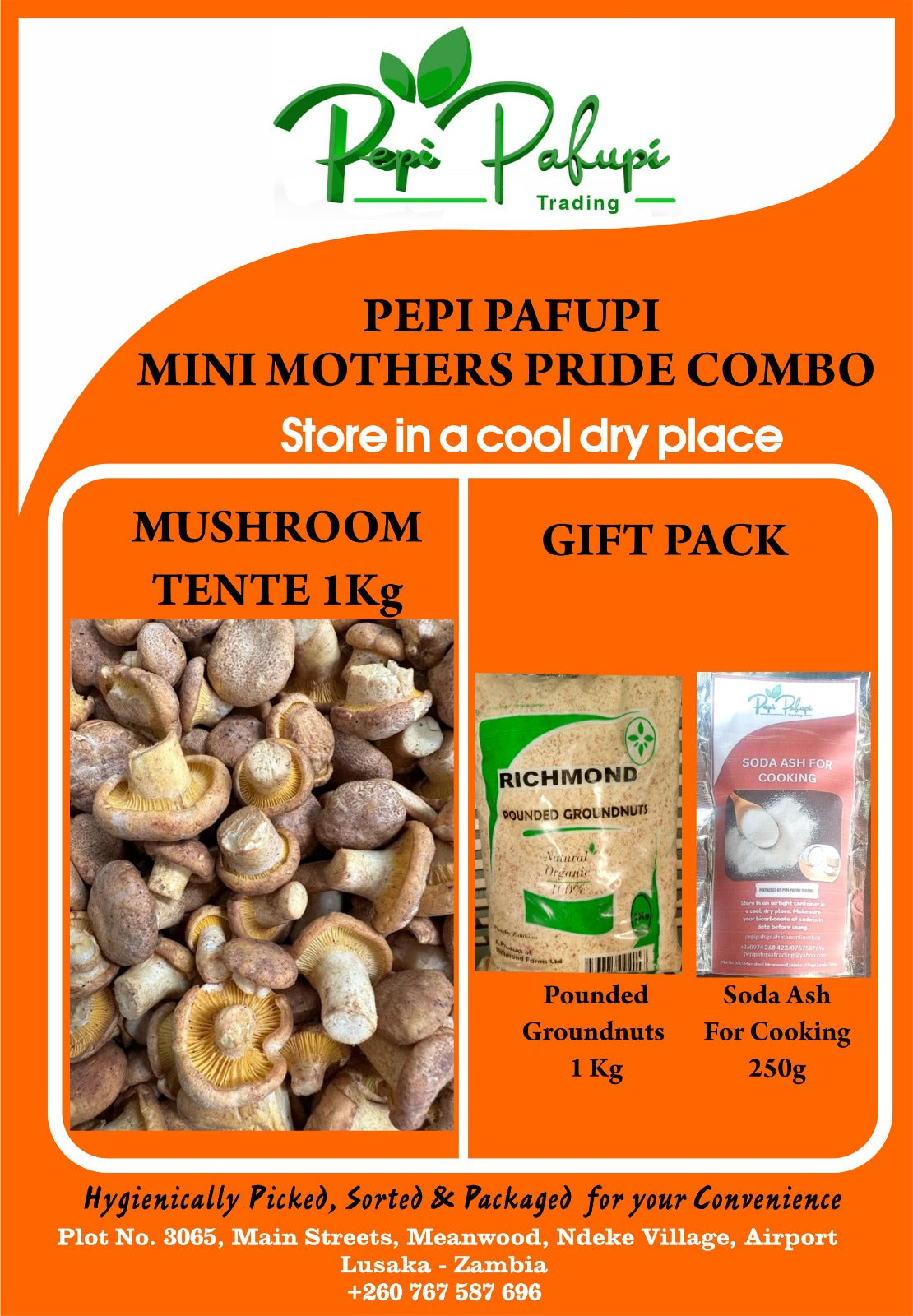 Tasty Mini Mothers Pride Veggie Combo | 1kg Dry Mushrooms (Tente) + FREE 1kg Pounded Groundnuts + 250g Soda