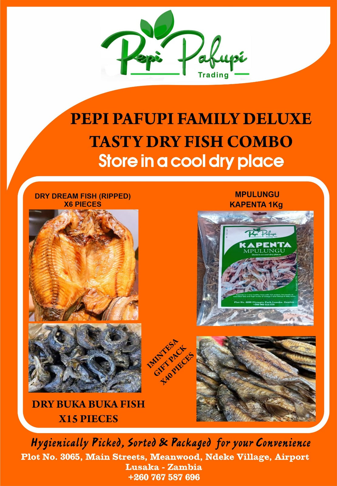Delux Tasty Dry Fish Mixed Combo | 6 Luangwa Bream + 1kg Kapenta + 15 Buka + FREE 40 Mintesa