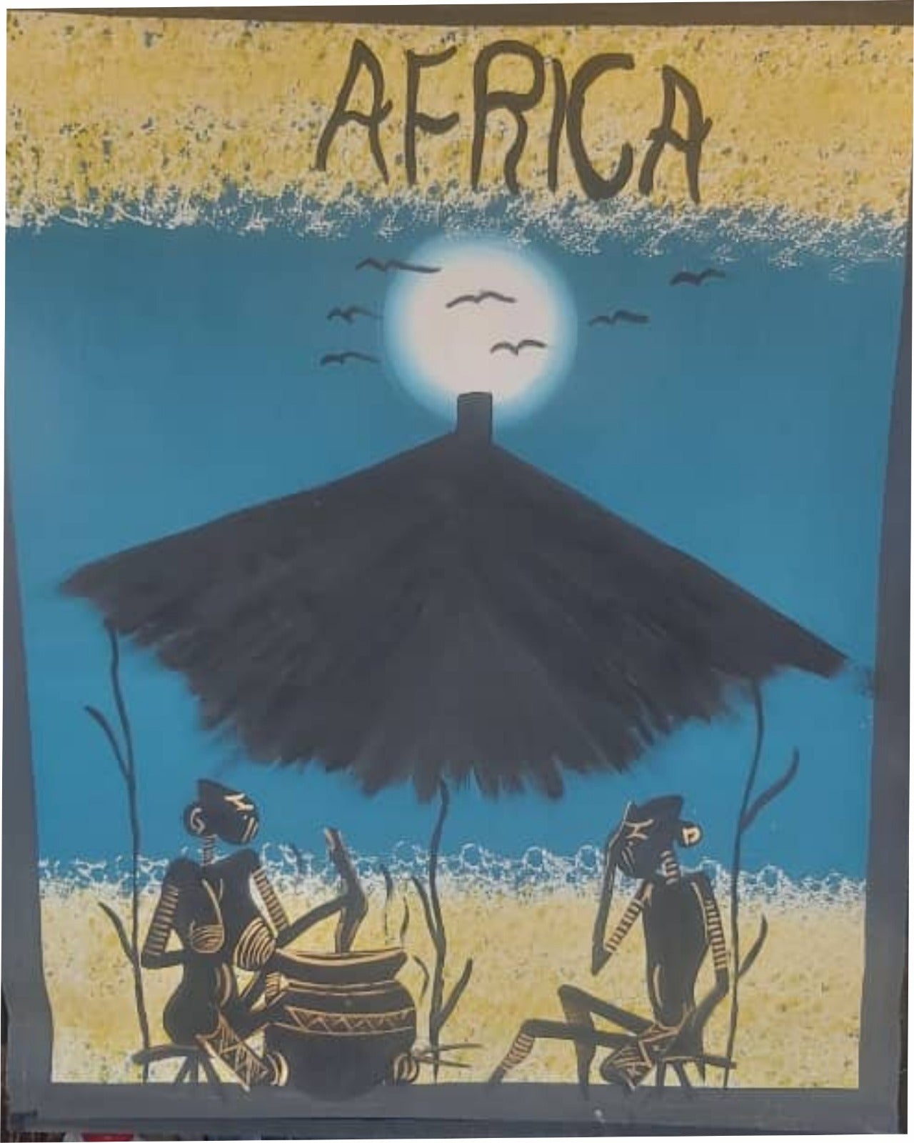 Handmade African Art | Village Evening Bliss | Mother & Father in African Village | Original Oil Painting on Canvas 58 x 72 cm | Ready to Frame