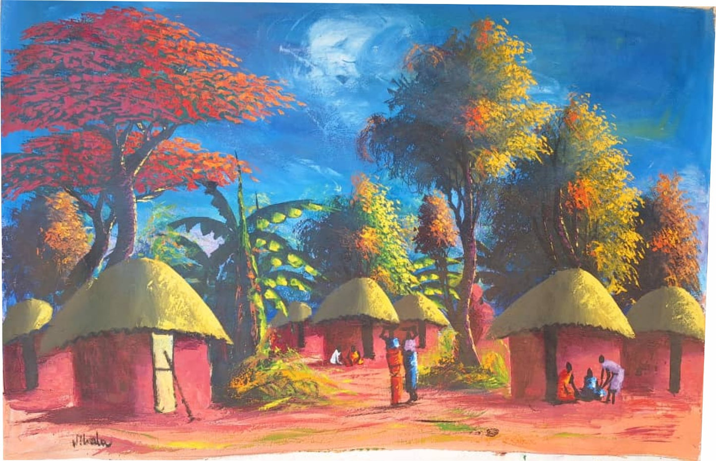 Handmade African Art | Beautiful African Village Setup | Original Oil Painting on Canvas 57 x 70 cm | Ready to Frame