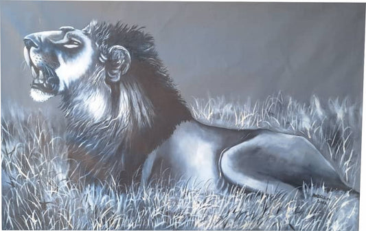 Handmade African Art | Male Lion Roaring | Original Oil Painting on Canvas 70 x 100 cm | Ready to Frame
