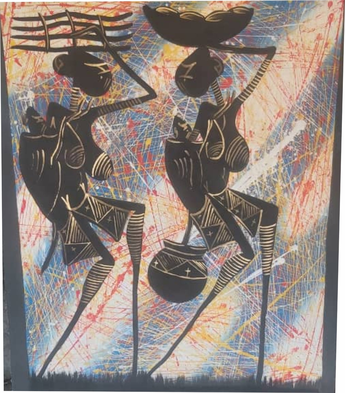 Original African oil painting of happy African mothers, 58 x 73 cm canvas

