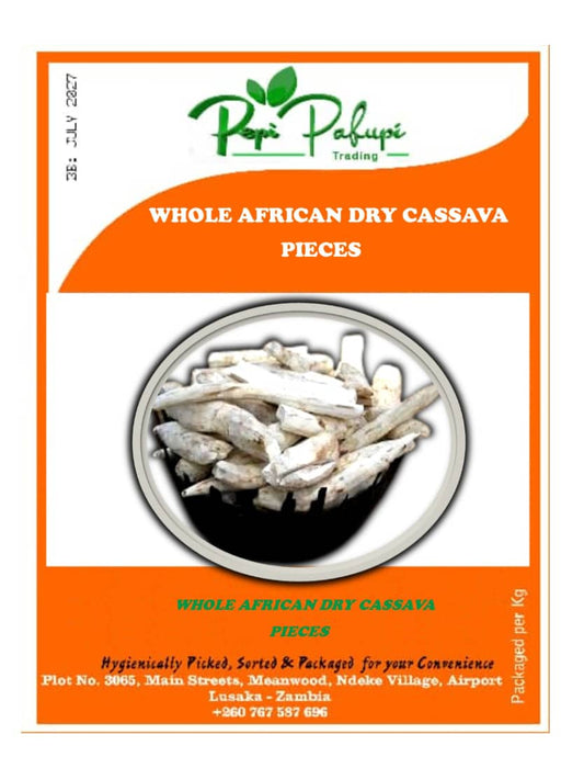 Whole sun-dried African cassava pieces from Zambia, 1kg pack

